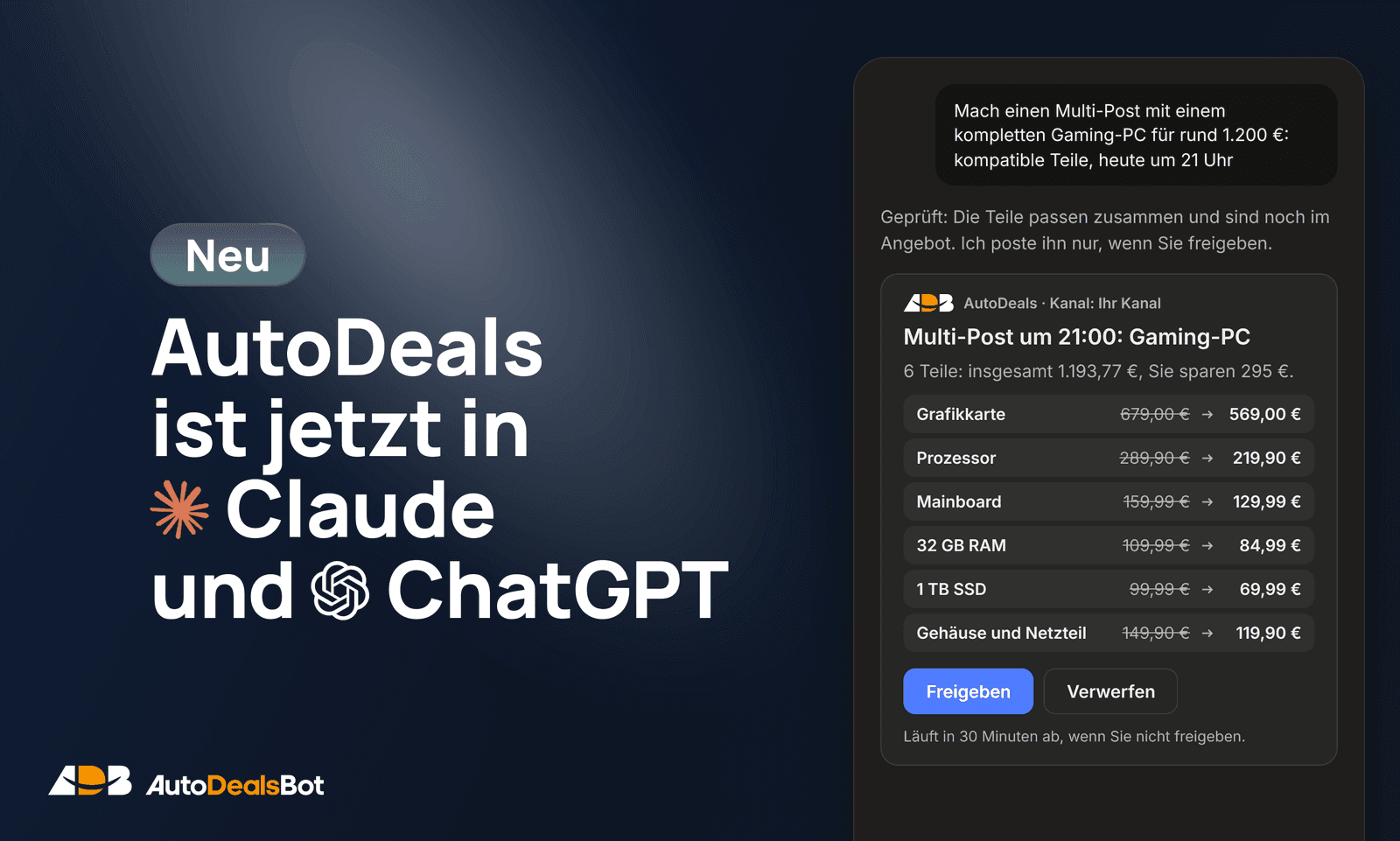 AutoDeals ist jetzt in Claude und ChatGPT