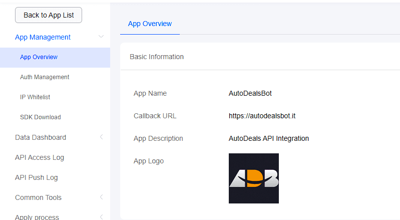 Création de l'application sur AliExpress Open Platform